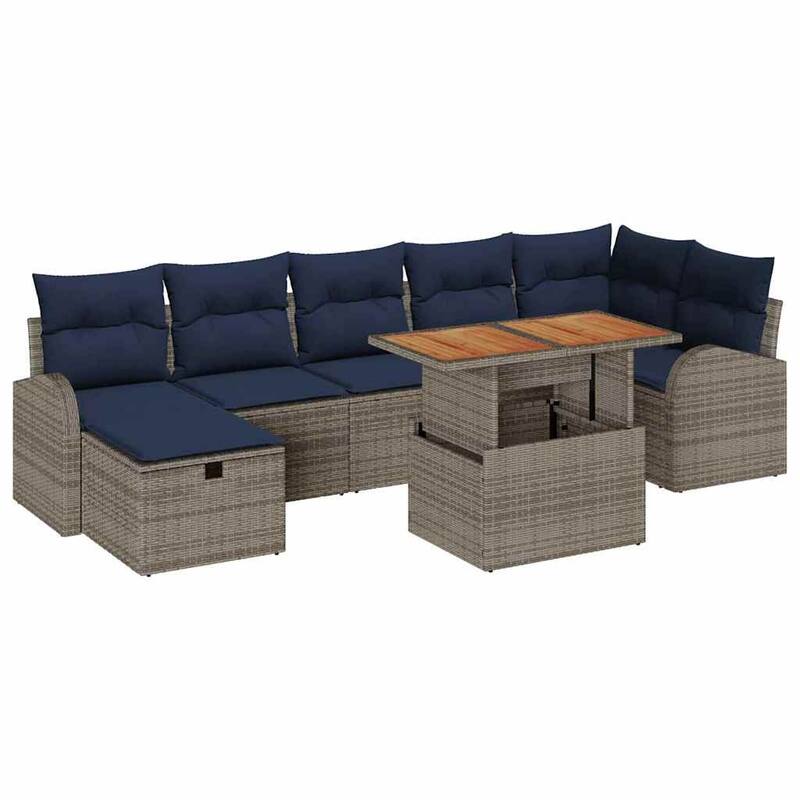 vidaXL 8 Garden Sofa Set with Cushions Black/Grey Poly Rattan - 113.8 x 48.8 x 27.2