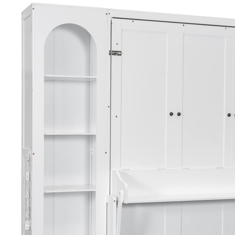 Queen Size Folding Platform Bed with Shelves, Cabinets, Drawers, and LED Lighting