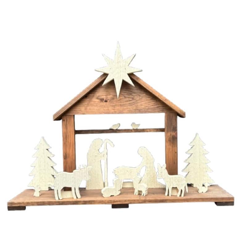 Handmade Wooden Amish Nativity Set - Large Nativity