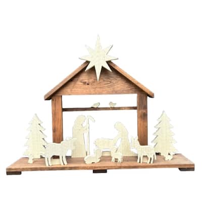 Handmade Wooden Amish Nativity Set