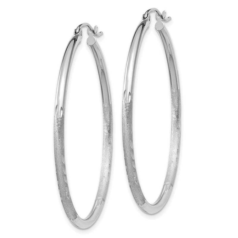 Curata 14k White Gold Satin and Sparkle Cut 36x2mm Round Hoop Earrings