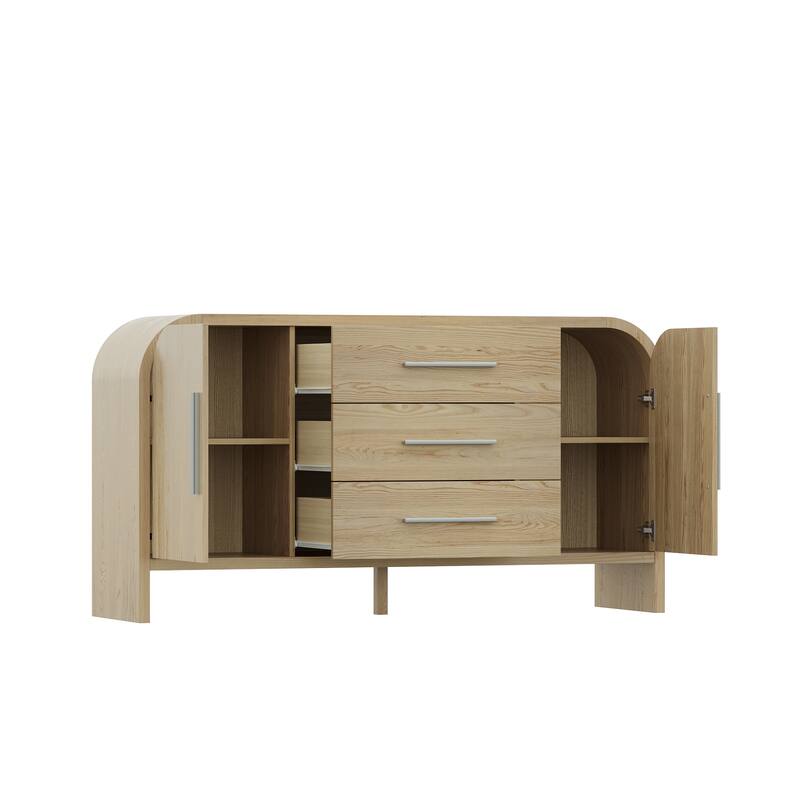 Rounded - corner Storage Cabinet: Light Wood Finish with a Soft - edged Design for Ample Storage
