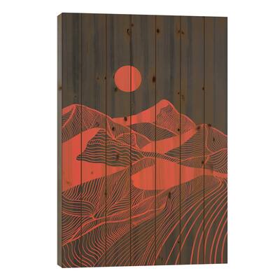 Vintage Mountains Line Art II Print On Wood by Viviana Gonzalez - Multi-Color