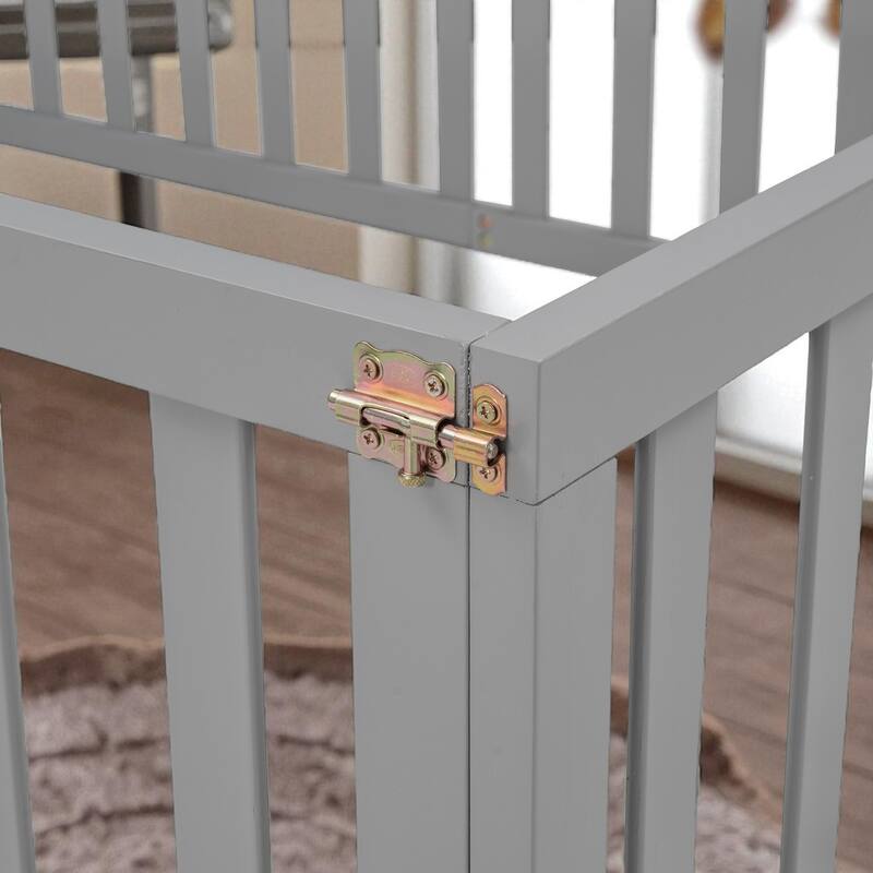 Full Size Wooden Floor Bed Frame with Fence and Door, Montessori Daybed for Kids, No Slats Needed