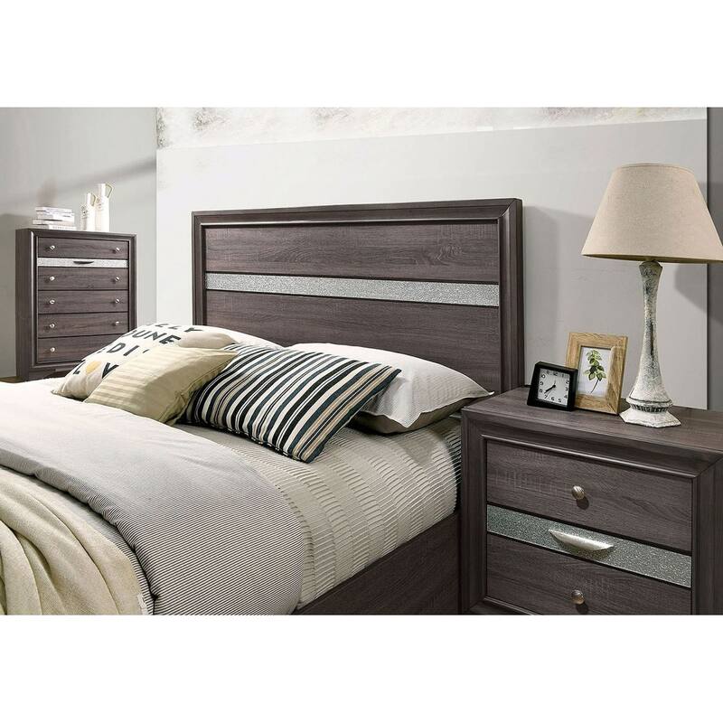 Queen Size Gray Panel Headboard Bed with Drawers, Contemporary Bedroom Furniture