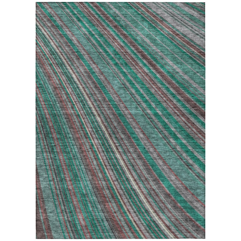 Machine Washable Indoor/ Outdoor Stripe Wave Chantille Rug