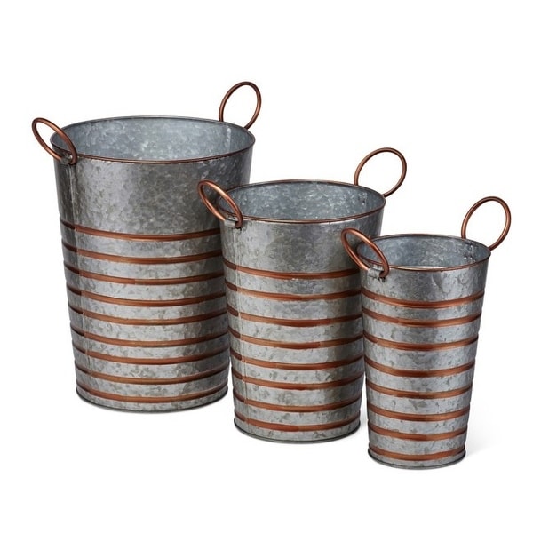 Set of 3 Gray Daniel Galvanized Planters with Bronze Handles 13.5" - N/A