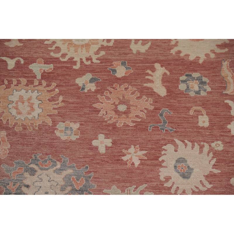 Floral Red Oushak Turkish Area Rug Hand-knotted Wool Carpet - 8'11" x 11'10"