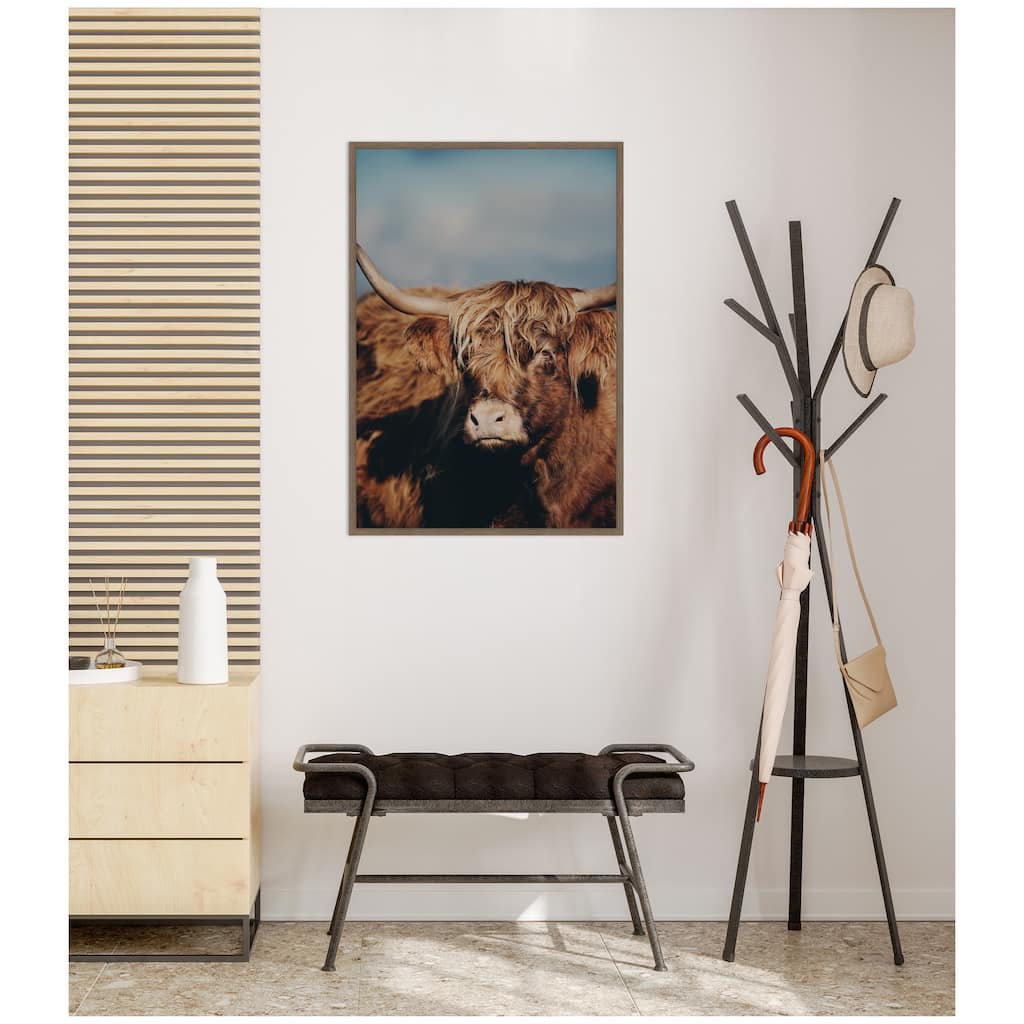 Kate and Laurel Highland Cow X by Laura Evans Framed Canvas Wall Art Print