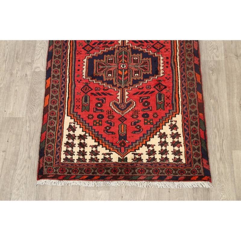 Geometric Persian Hamedan Traditional Area Rug Wool Handmade Carpet - 3'3" x 4'10"