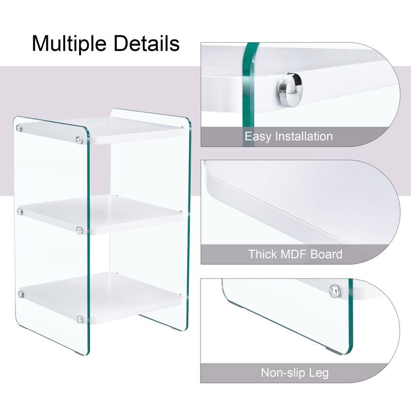 Three Levels Of Bedside Tables, Board Surface Is MDF, And Both Sides Are Tempered Glass, With Storage Function