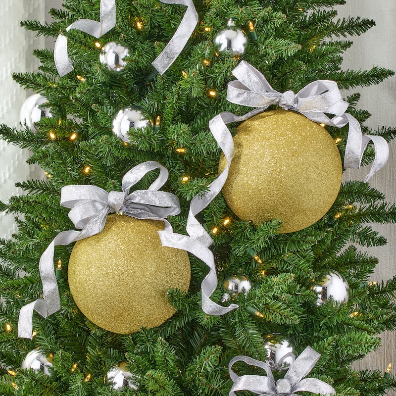 200mm Shatterproof Plastic Glitter Ball Set of 2 - Gold