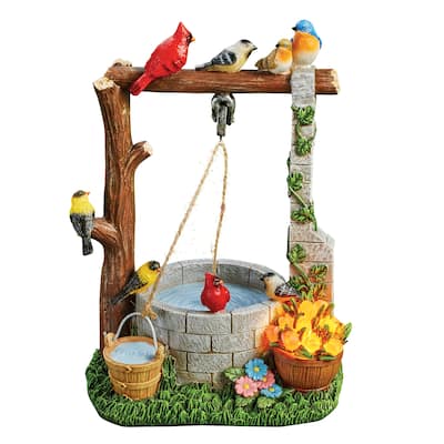 Wishing Well with Solar Powered Flowers Garden Statue - 6.63 x 9.25 x 5.12