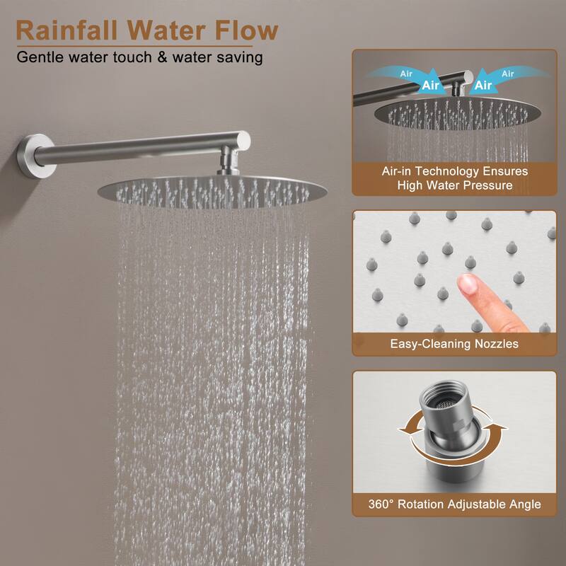 CASAINC 3-function Luxury Thermostatic Dual Shower Faucet Shower System with 6 Body Spray Jets