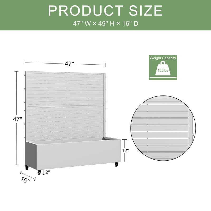 Metal Movable Planter Box with Trellis Privacy Screen Planter Box with Lockable Wheels - 47"x47"