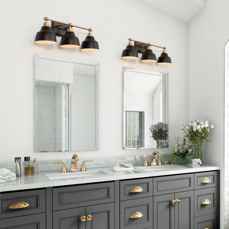 Modern Black Gold 3-Light Dimmable Bathroom Vanity Lights Wall Sconces - L24.5"x W 7"x H 8"