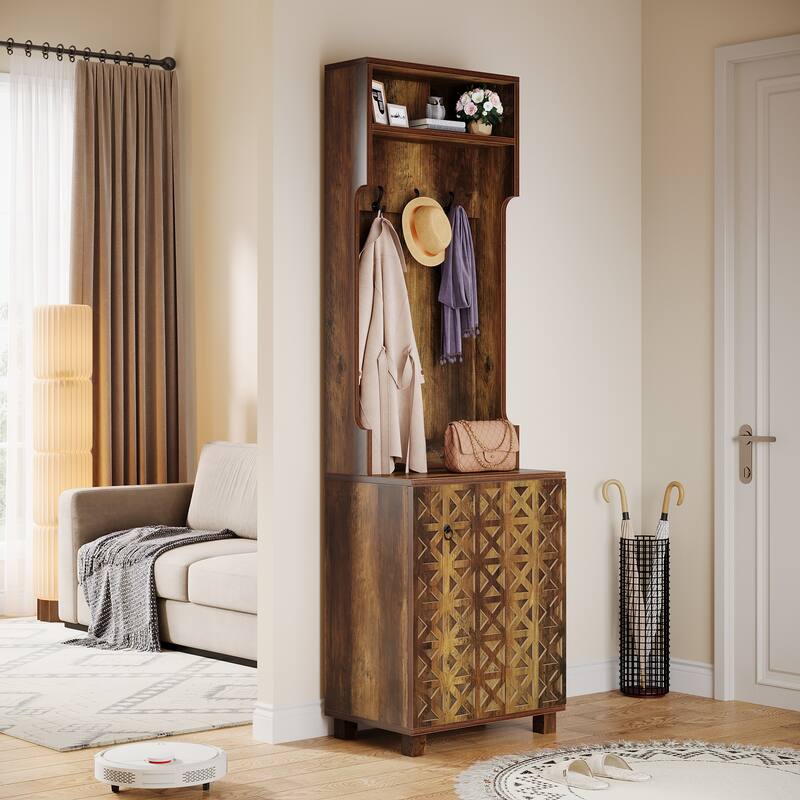 Farmhouse 3-in-1 Hall Tree with Coat Rack and Shoe Cabinet