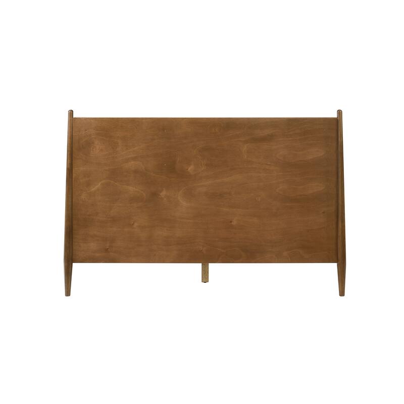 Artemio Black or Walnut Wood Queen Platform Bed Frame with Grey Upholstered Headboard
