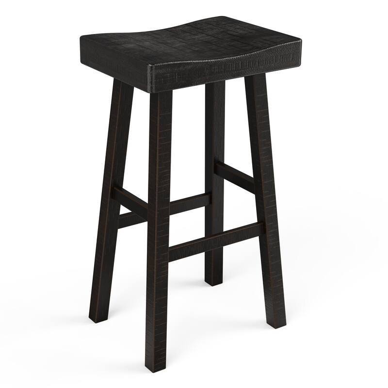 31" Antique Black Solid Wood Backless Saddle Counter Height Bar Stool Set of 2