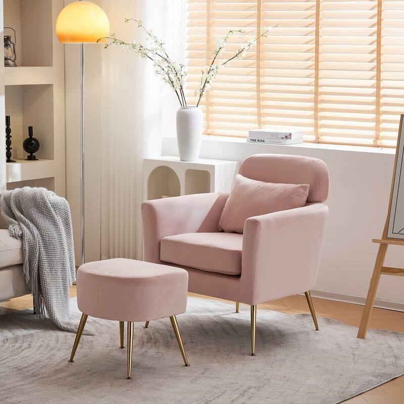 Half Disassembled Single Chair With Gold Feet And Pedals Flannelette Indoor Leisure Chair Beige - Pink Velvet