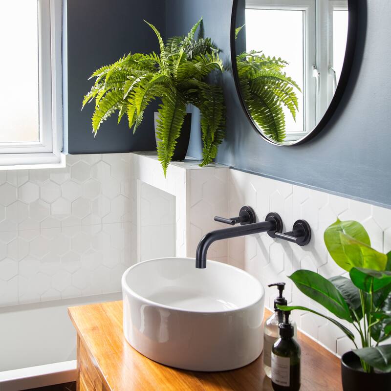 WOWOW Double Handle Wall Mount Bathroom Sink Faucet