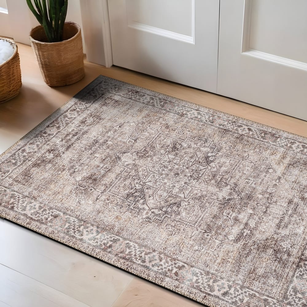 World Rug Gallery Oriental Washable Flat Pile Non-Slip Area Rug