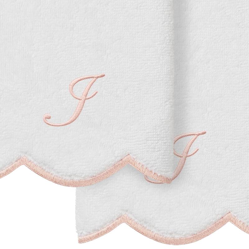 Authentic Hotel and Spa 100% Turkish Cotton Pink ADORNIA Scallop Personalized 2 Piece Fingertip Towel Set - 2 Fingertip Towels