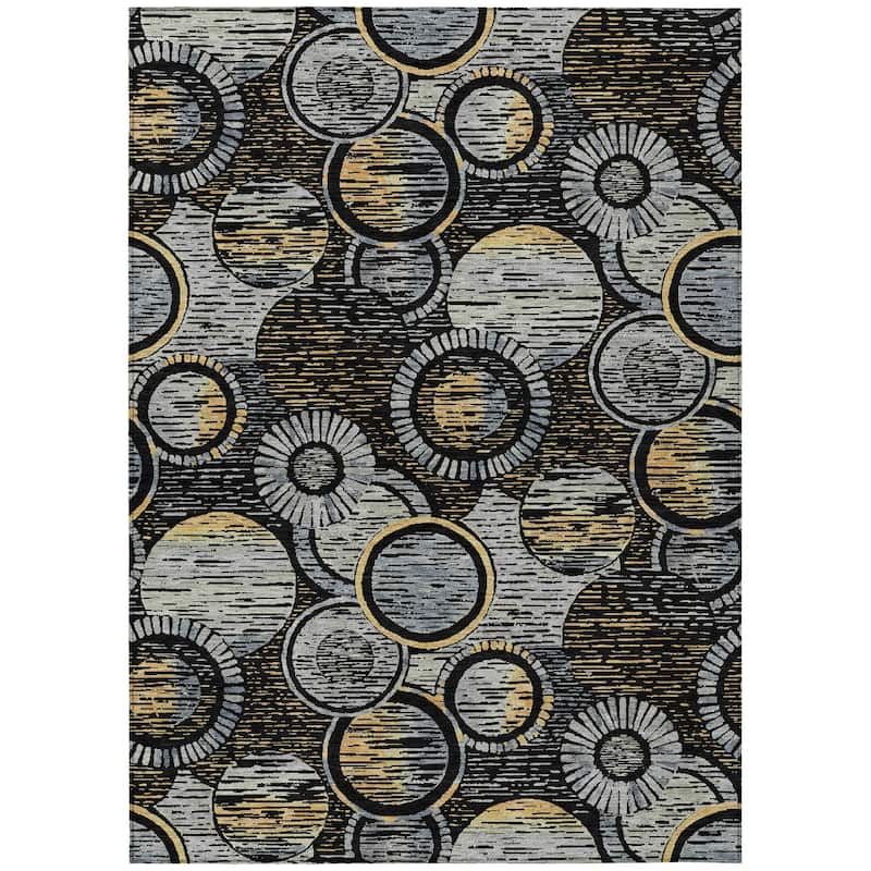 Machine Washable Indoor/Outdoor Contemporary Wheels Chantille Rug