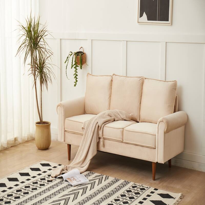 Plush Microfiber Sofa, High-Density Foam Comfort, Solid Wood Frame