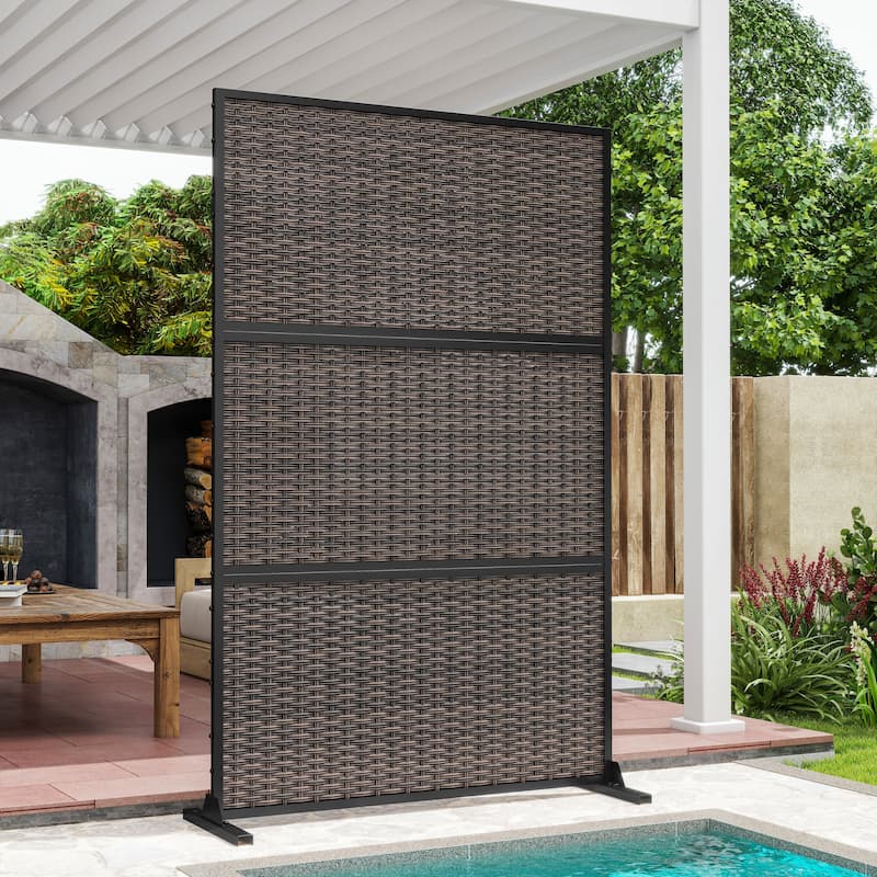 Outdoor Privacy Screen with Stand for Patio Garden Metal Fence - Grey Brown - 015-Plastic