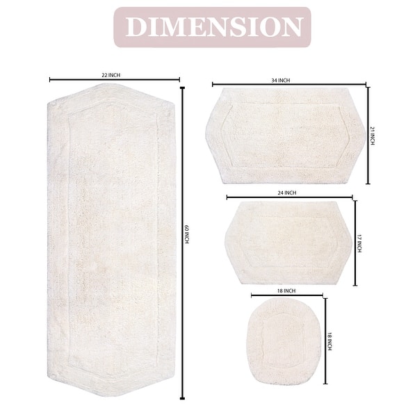 dimension image slide 10 of 19, Waterford Collection 100% Cotton Non-Slip Bathroom Rug, Machine Washable Bath Rug, 4 Piece Bath Mat Set with Toilet Lid Cover