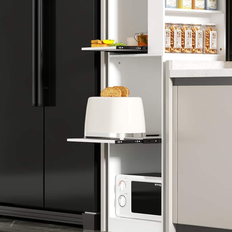 Kitchen Pantry Storage Cabinet with Cable Holes and Sliding Shelves