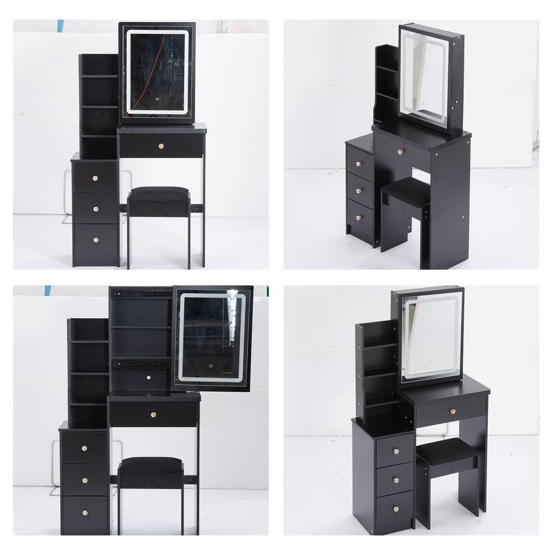 Compact 29.2" Bedside Vanity Set with LED Mirror and Storage
