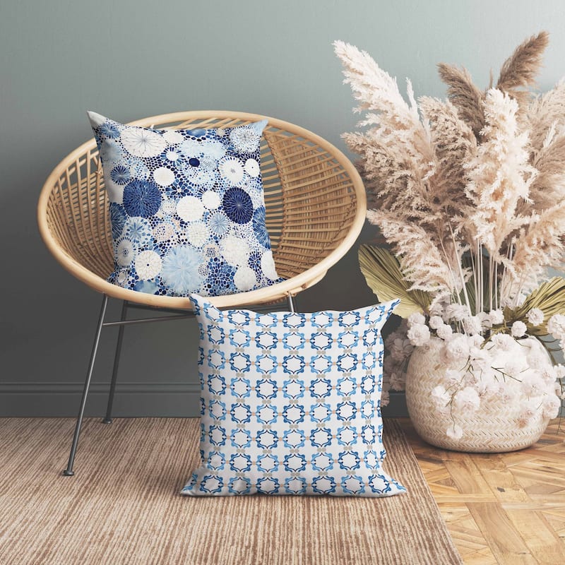 Crystal Drift Indoor/Outdoor Reversible Throw Pillow White and Blue