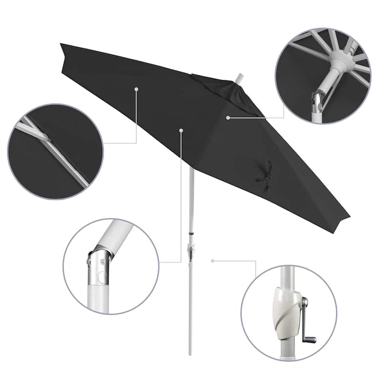 California Umbrella 9' Rd. Aluminum Patio Umbrella, Crank Lift with Push Button Tilt, White Finish, Pacifica Fabric
