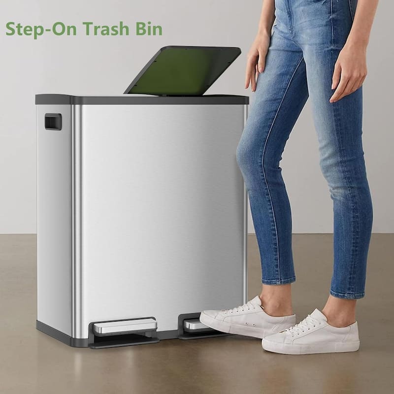 Kitchen Trash Can, 16 Gallon Garbage Can with Dual Inner Bins, Large Capacity 60/80 Liter Trash Can with Soft-Close Foot Pedal