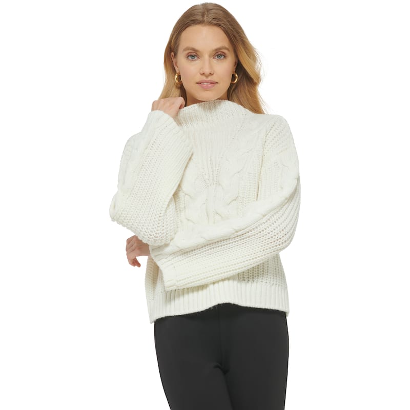 DKNY Oversized Cable Knit Sweater - Ivory - XS