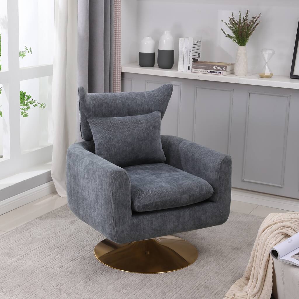 Blue-Gray 29.9" Swivel Accent Chair with Pillow