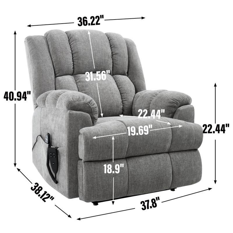 Power Lift Recliner Chair with Dual Motor, Massage & Heat (Chenille)