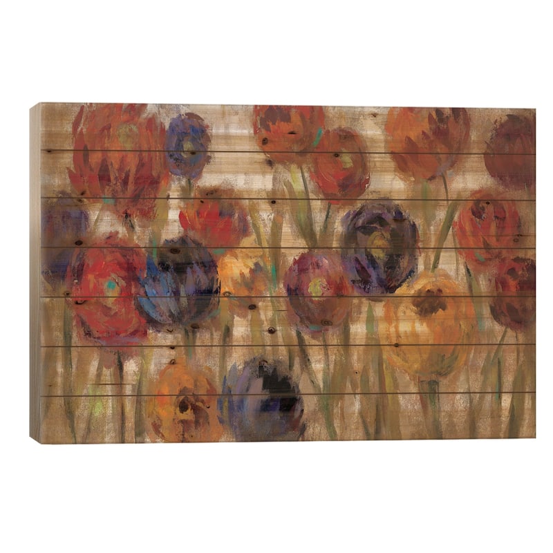Asters and Mums Print On Wood by Silvia Vassileva - Multi-Color - 18x26x1.5