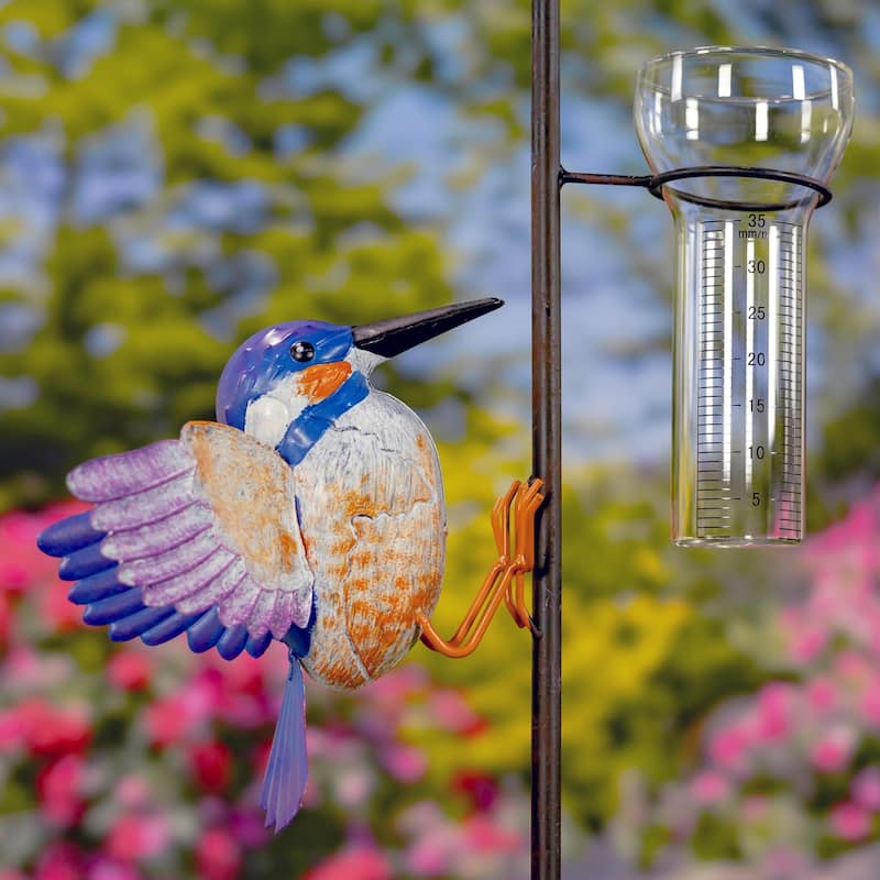 46.75 Inch Tall Iron Hummingbird Stake with Rain Gauge