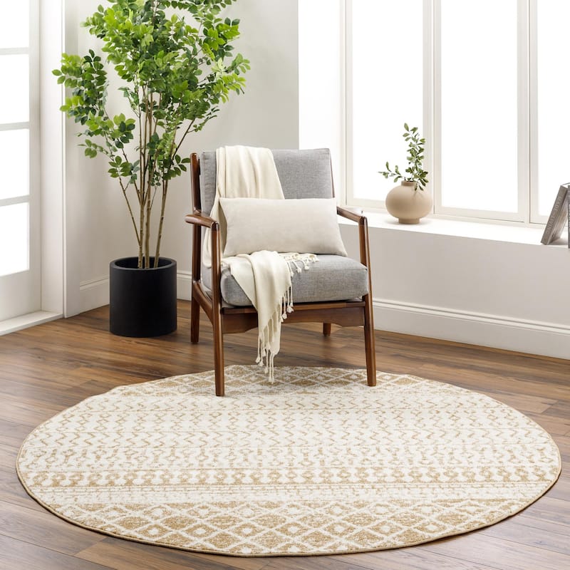 Livabliss Elaziz Moroccan Geometric Area Rug - Beige - 7'10" x 7'10" Round