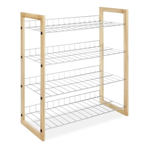 Shop 4 Shelf Closet Shoe Rack With Natural Wood Frame And Chrome Wire Shelves Overstock 29063668
