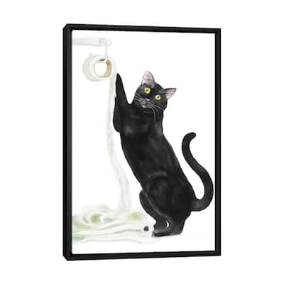 iCanvas "Black Cat And Toilet Paper" by Alexey Dmitrievich Shmyrov Framed Canvas Print