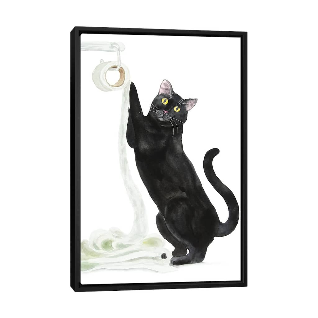 iCanvas "Black Cat And Toilet Paper" by Alexey Dmitrievich Shmyrov Framed Canvas Print