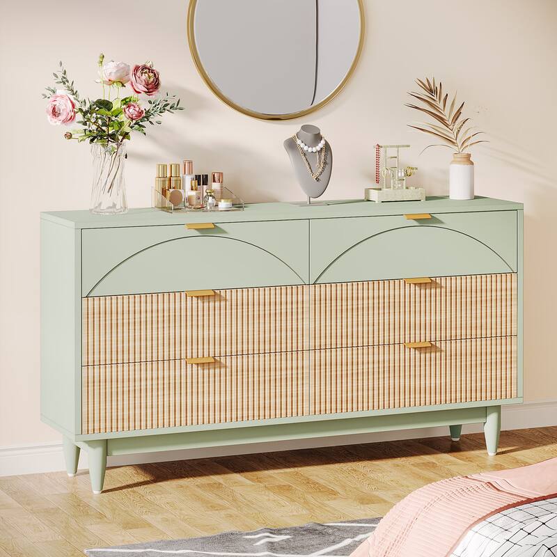 Modern 6-Drawer Dresser for Bedroom, 55 Inches Chest of Drawers - Green - 6-drawer