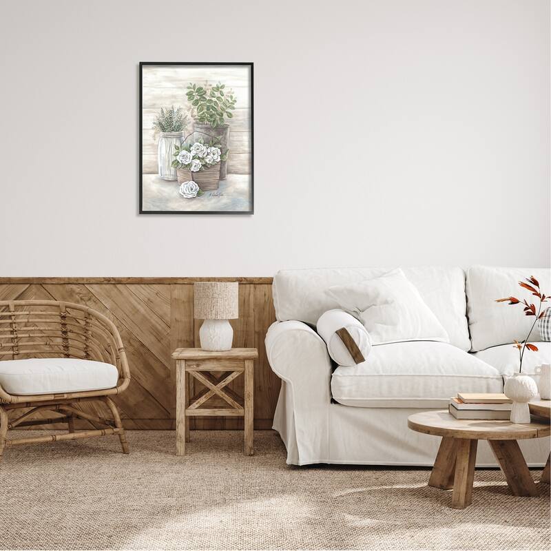 Stupell Country Succulents Botanicals Rustic Jar Planter Design Framed Wall Art - Green