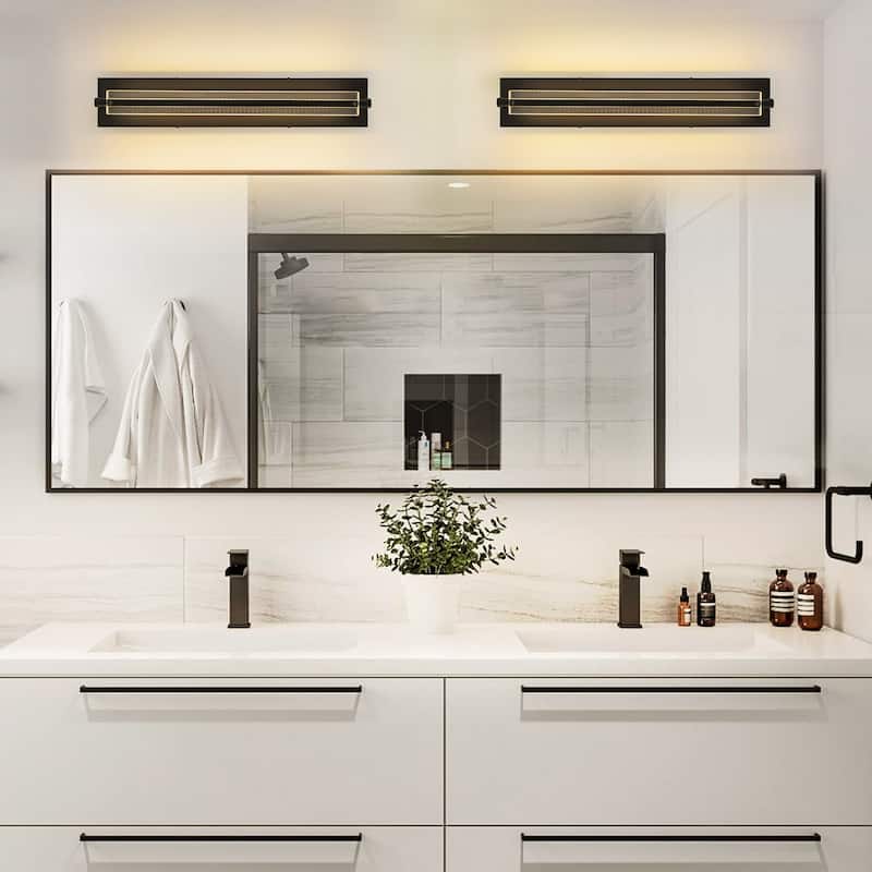 22" Modern Black Adjustable Rectangular LED Bathroom Vanity Light - 22.2 in. W x 4.7 in. H x 3.7 in. D