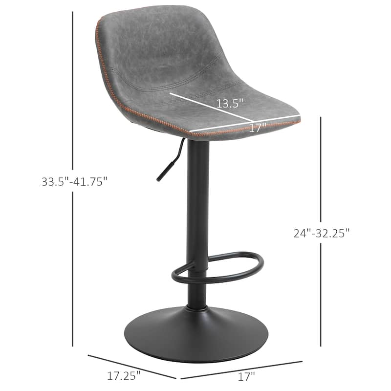 HOMCOM Swivel Bar Stools Set of 2 Bar Height Chairs Adjustable Height Barstool PU Leather Padded with Back - 17.25*17*41.75