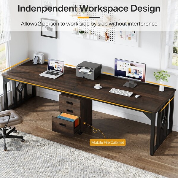 ダブルデスク Extra long Computer Desk Two Person Desk with File Cabinet